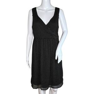 Merona Dress Womens Medium Black White Polka Dots Fit & Flare Preppy Classic‎